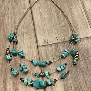 NWOT turquoise necklace layered on gold colored cable